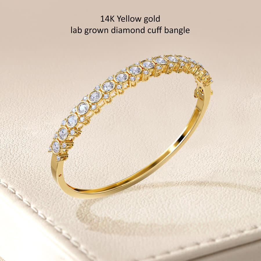 Diamond2deal 18k Vermeil Plated Silver 3.5 Ct Round Lab Grown Diamond Bangle Bracelet 7" Vvs-vs In Yellow
