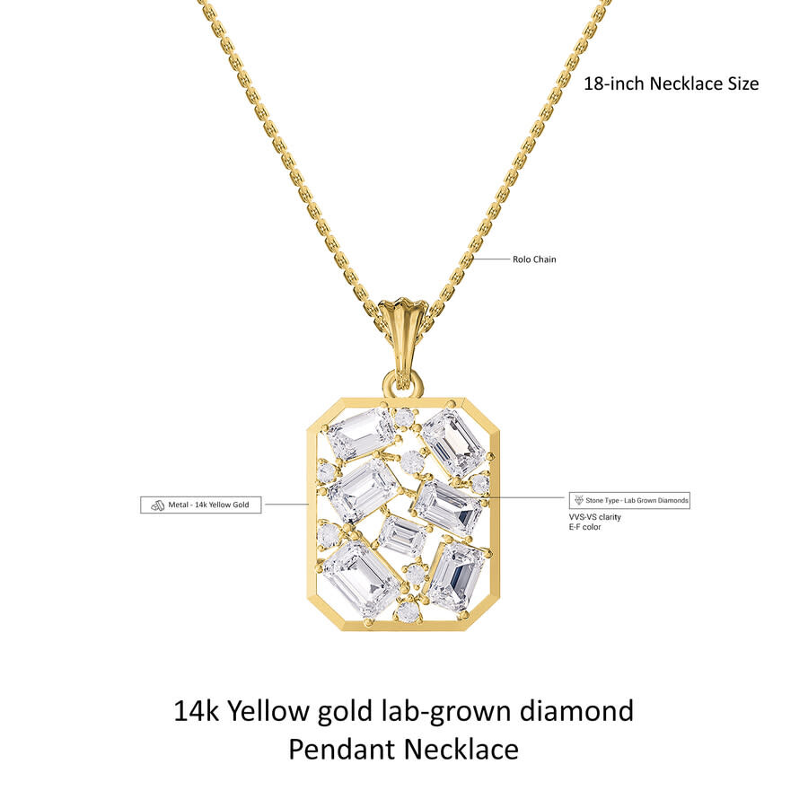 Diamond2deal 14k Yellow Gold 5 Ct Emerald Cut Lab Grown Diamond Pendant Necklace 18" Chain Vvs-vs In Yellow
