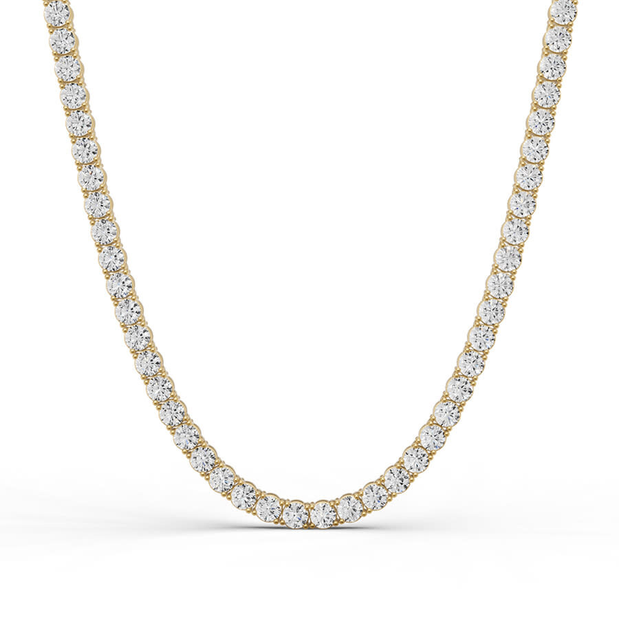 Diamond2deal 14k Yellow Gold 3 Ct Lab Grown Light Weight Straight Line Tennis Necklace (4prong) (e-f In Gold