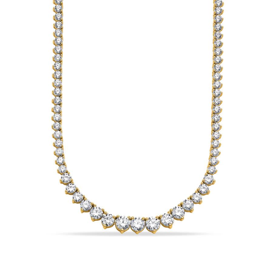 Diamond2deal 14k Yellow Gold 7ct Round Lab Grown Diamond. 3 Prong Straight Line Tennis Necklace (e-f In Gold