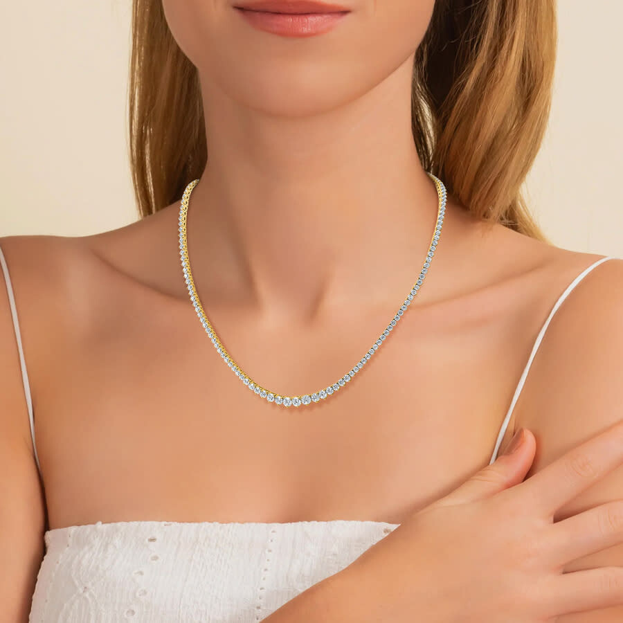 Diamond2deal 14k Yellow Gold 7ct Round Lab Grown Diamond. 3 Prong Straight Line Tennis Necklace (e-f In Gold