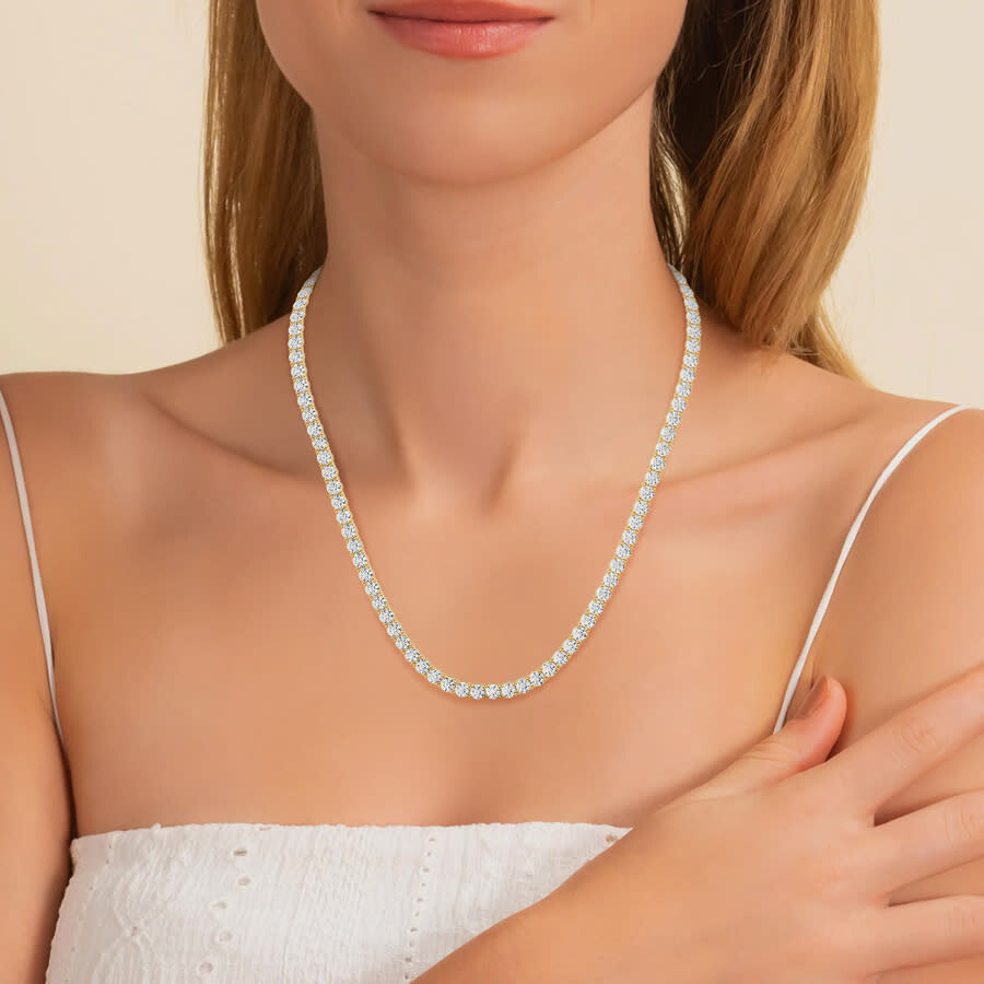 Diamond2deal 14k Yellow Gold 3 Ct Lab Grown Light Weight Straight Line Tennis Necklace (4prong) (e-f In Gold