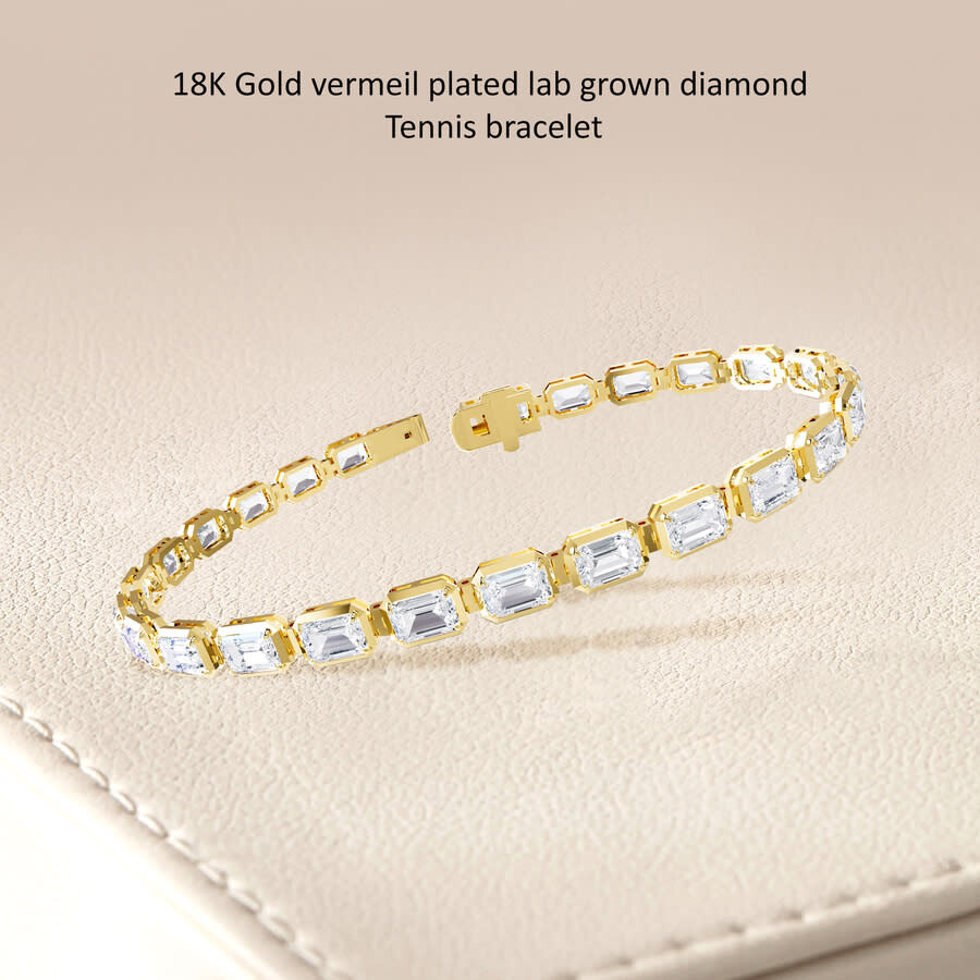 Diamond2deal 18k Vermeil Plated Silver 10 Ct Radiant Cut Lab Grown Diamond Fancy Tennis Bracelet 7" In Yellow