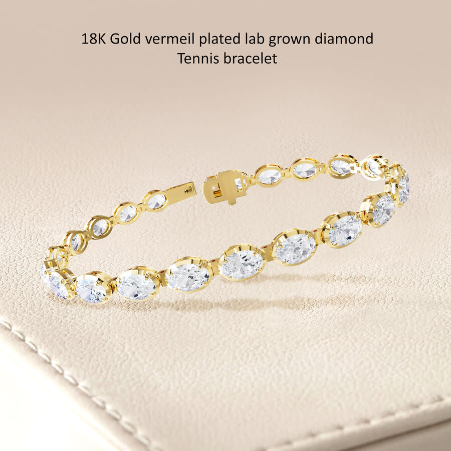 Diamond2deal 14k Yellow Gold 11 Carat Oval Cut Lab Grown Diamond Fancy Tennis Bracelet 7" Vvs-vs In Gold