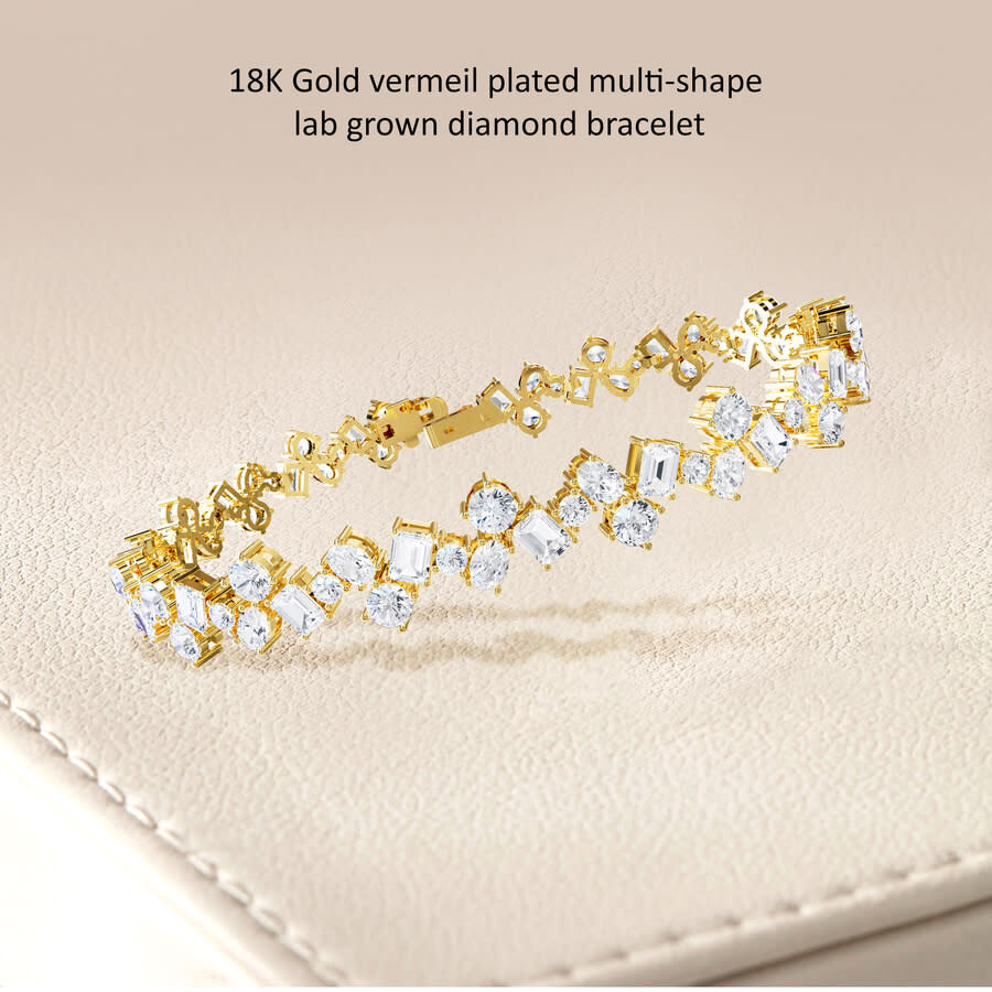 Diamond2deal 18k Vermeil Plated Silver 11.2 Ct Multi Shape Lab Grown Diamond Fancy Bracelet 7" Vvs-v In Yellow