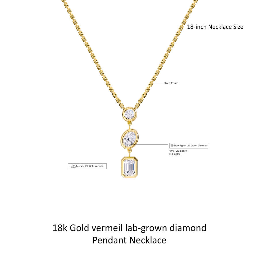 Diamond2deal 18k Vermeil Plated Silver 2.25 Ct Lab Grown Diamond Pendant Necklace 18" Vvs-vs In Yellow