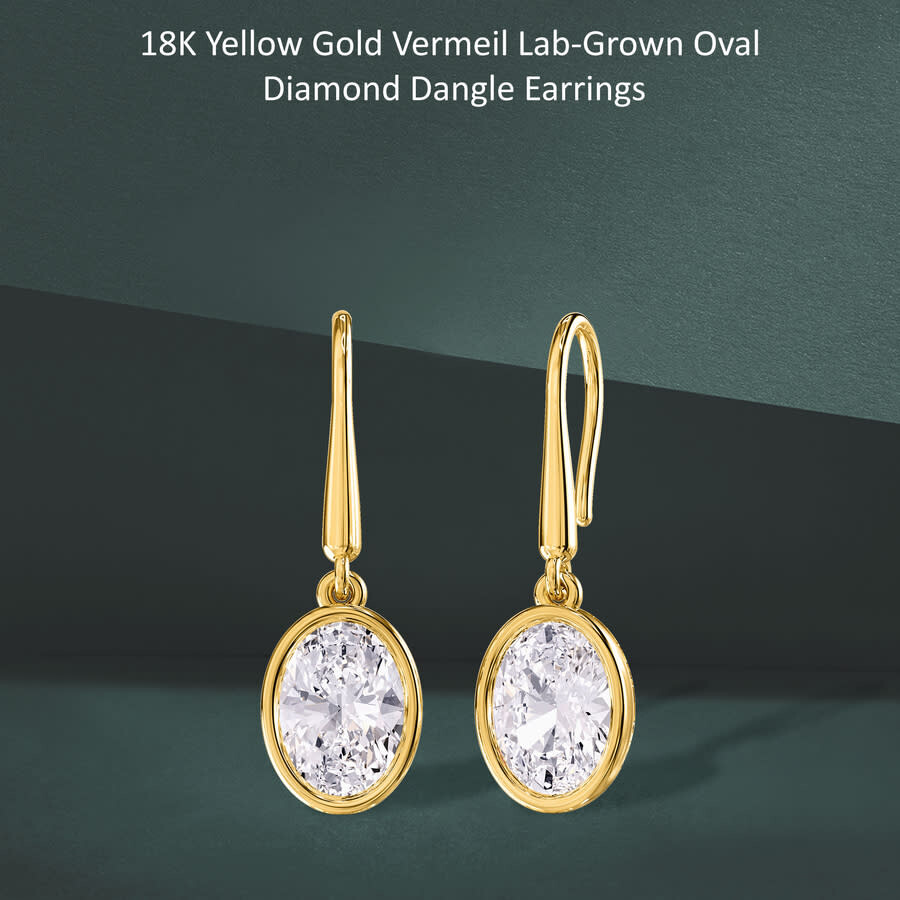 Diamond2deal 18k Vermeil Plated Silver 2.4 Ct Oval Cut Lab Grown Diamond Drop Dangle Earrings Vvs-vs In Yellow