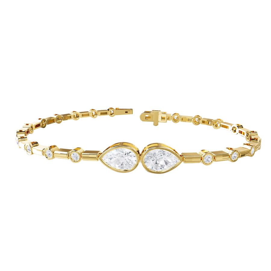 Diamond2deal 18k Vermeil Plated Silver 2.5 Ct Pear Cut Lab Grown Diamond Link Bracelet 7" Vvs-vs In Yellow