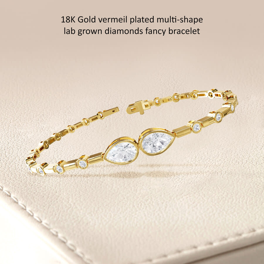 Diamond2deal 18k Vermeil Plated Silver 2.5 Ct Pear Cut Lab Grown Diamond Link Bracelet 7" Vvs-vs In Yellow