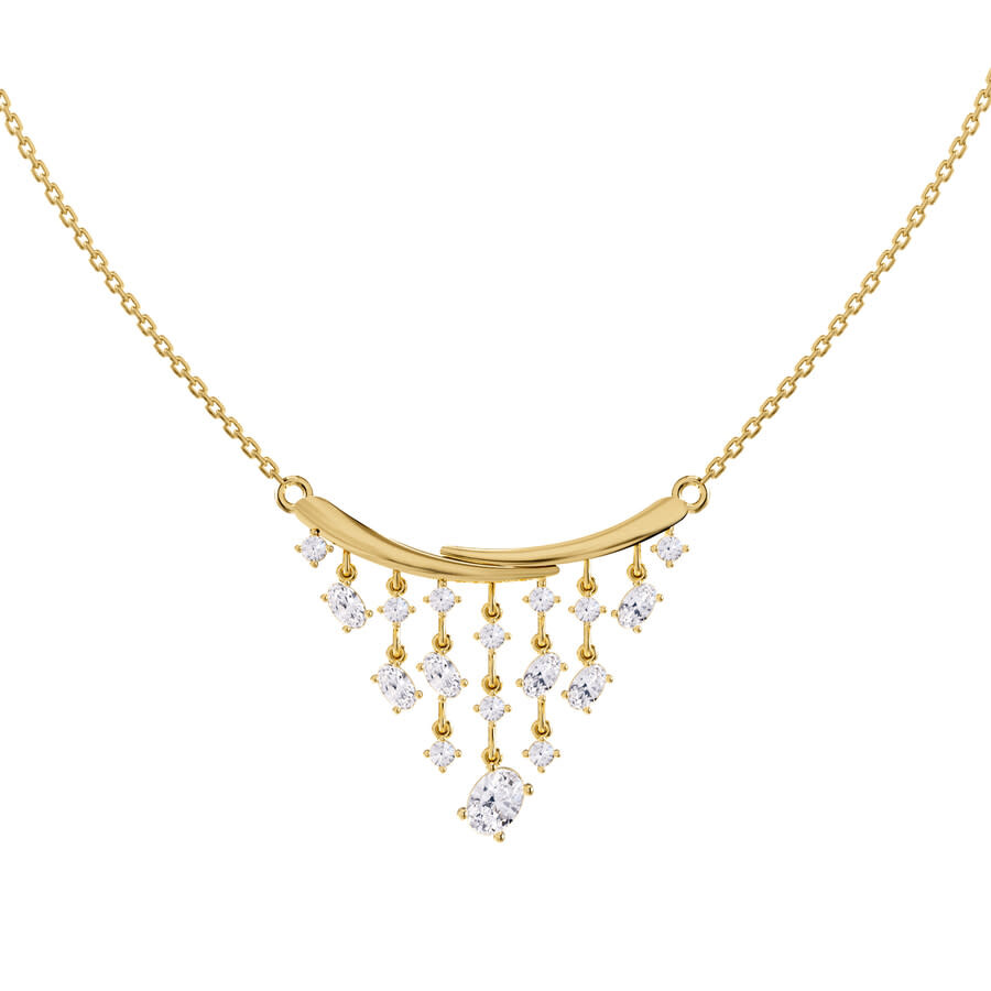 Diamond2deal 18k Vermeil Plated Silver 2.6 Ct Round Oval Cut Lab Grown Diamond Pendant Necklace 18"  In Yellow