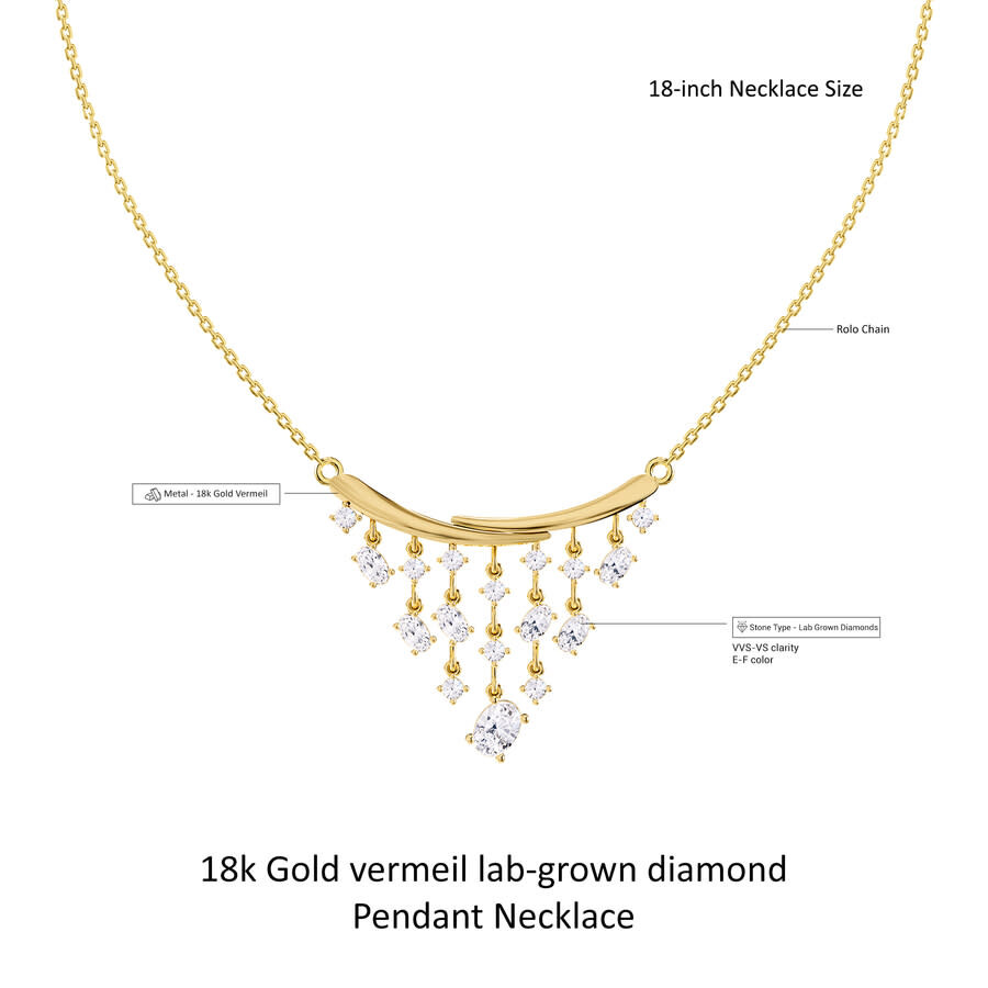 Diamond2deal 18k Vermeil Plated Silver 2.6 Ct Round Oval Cut Lab Grown Diamond Pendant Necklace 18"  In Yellow