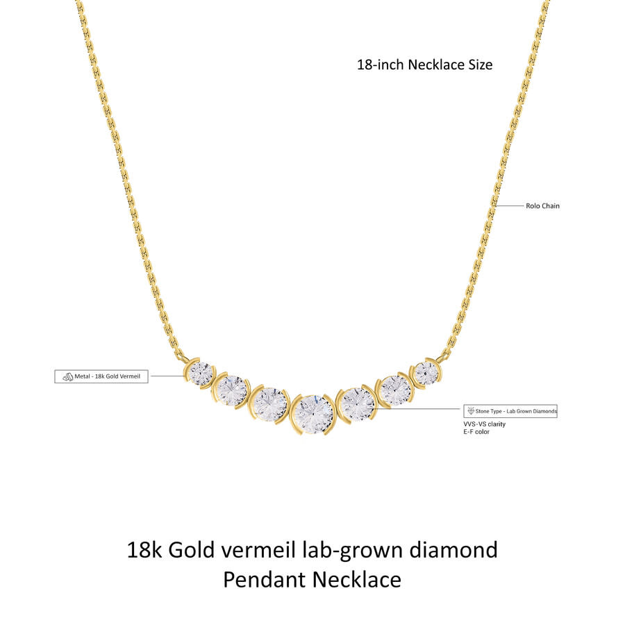 Diamond2deal 18k Vermeil Plated Silver 2.8 Ct Round Lab Grown Diamond Pendant Necklace 18" Vvs-vs In Yellow