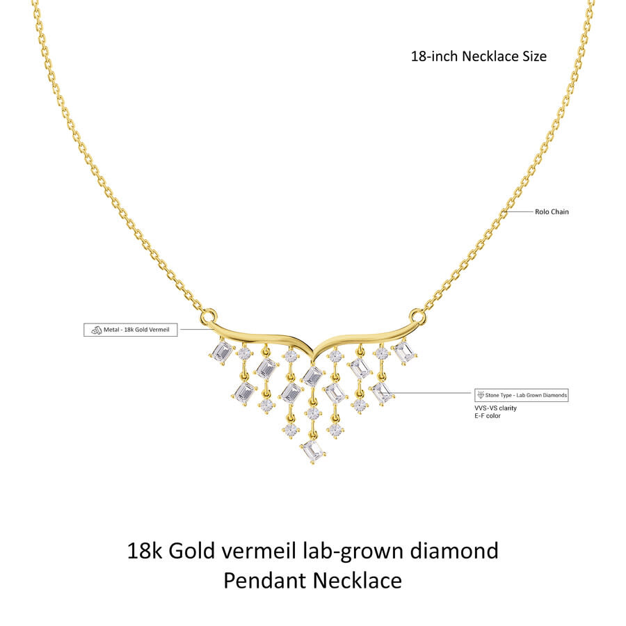 Diamond2deal 18k Vermeil Plated Silver 2.9 Ct Multi Shapelab Grown Diamond Pendant Necklace 18" Vvs- In Yellow