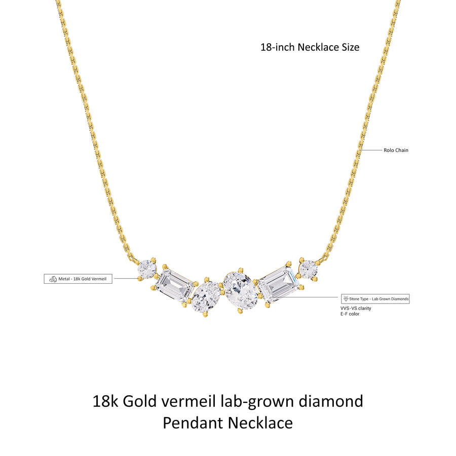 Diamond2deal 14k Yellow Gold 3 Ct Multi Shape Lab Grown Diamond Pendant Necklace 18" Chain Vvs-vs In Yellow