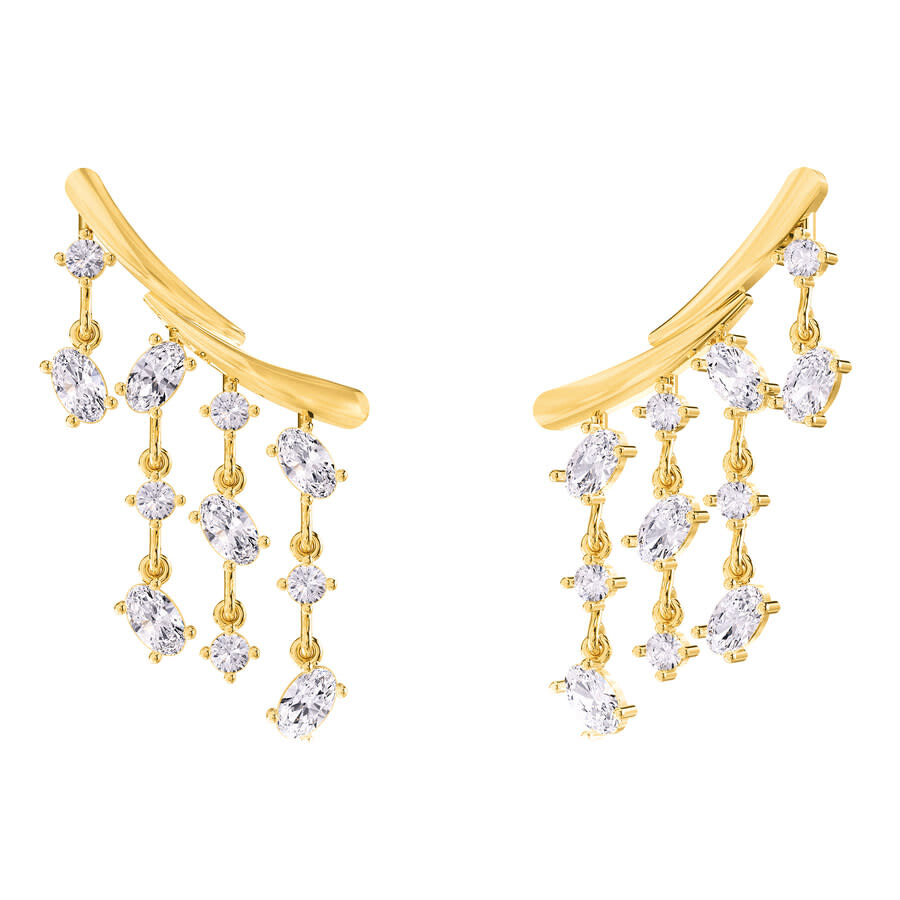 Diamond2deal 18k Vermeil Plated Silver 3 Ct Oval Cut Lab Grown Diamond Fancy Drop & Dangle Earrings  In Yellow