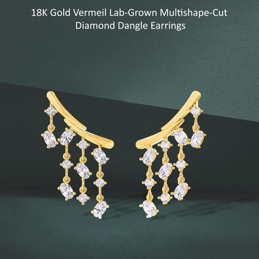 Diamond2deal 18k Vermeil Plated Silver 3 Ct Oval Cut Lab Grown Diamond Fancy Drop & Dangle Earrings  In Yellow