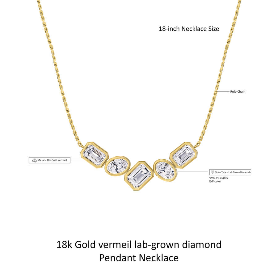 Diamond2deal 18k Vermeil Plated Silver 3.2 Ct Multi Shape Lab Grown Diamond Pendant Necklace 18" Vvs In Yellow