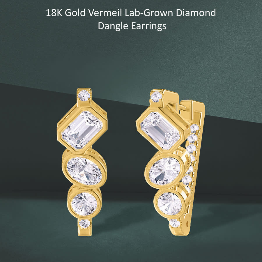 Diamond2deal 18k Vermeil Plated Silver 3.25 Ct Multi Shape Lab Grown Diamond Fancy Hoop Earrings Vvs In Yellow