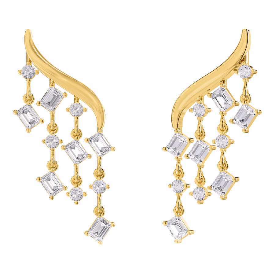 Diamond2deal 18k Vermeil Plated Silver 3.30 Ct Multi Shape Lab Grown Diamond Drop Dangle Earrings Vv In Yellow