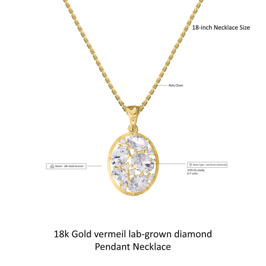 Diamond2deal 18k Vermeil Plated Silver 3.75 Ct Oval Cut Lab Grown Diamond Pendant Necklace 18" Vvs-v In Yellow