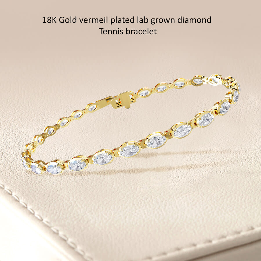 Diamond2deal 18k Vermeil Plated Silver 4.8 Ct Oval Cut Lab Grown Diamond Tennis Bracelet 7" Vvs-vs In Yellow