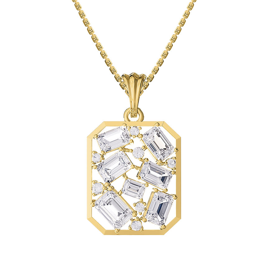 Diamond2deal 18k Vermeil Plated Silver 5 Ct Emerald Cut Lab Grown Diamond Pendant Necklace 18" Vvs-v In Yellow