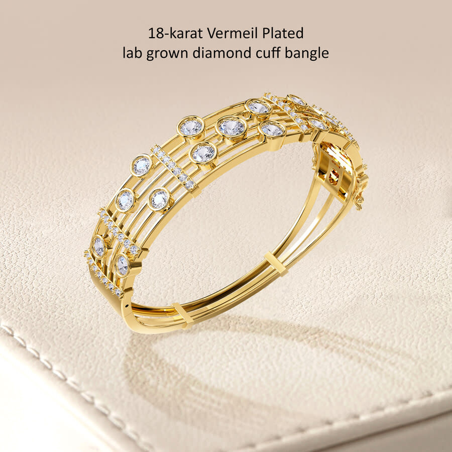 Diamond2deal 18k Vermeil Plated Silver 5 Ct Round Lab Grown Diamond Bangle Bracelet 7" Vvs-vs In Yellow