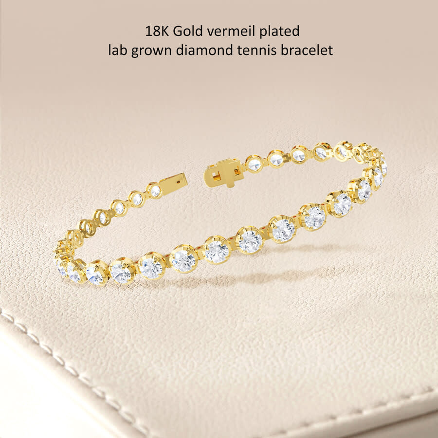 Diamond2deal 18k Vermeil Plated Silver 7.5 Ct Round Lab Grown Diamond Tennis Bracelet 7" Vvs-vs In Yellow