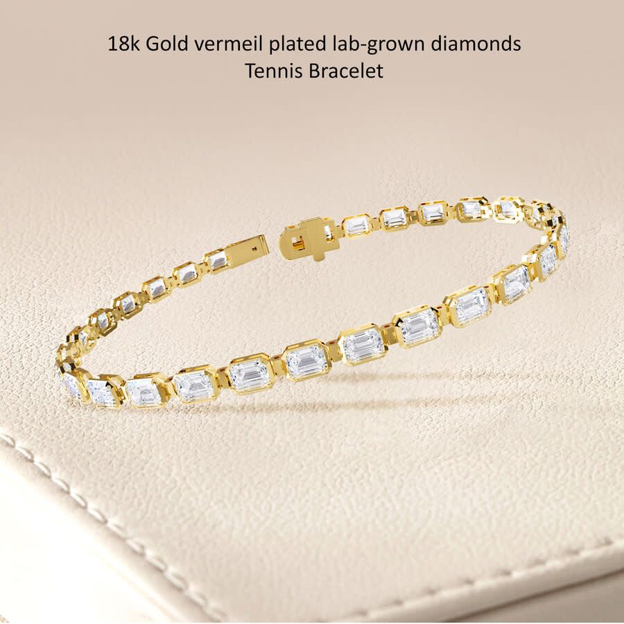Diamond2deal 18k Vermeil Plated Silver 7.75 Ct Radiant Cut Lab Grown Diamond Tennis Bracelet 7" Vvs- In Yellow