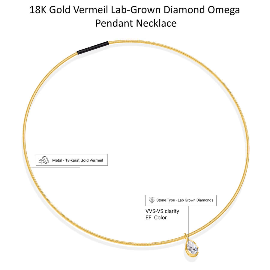 Diamond2deal 18k Vermeil Plated Silver1.30 Ct Pear Cut Lab Grown Diamond Pendant Necklace 18" Vvs-vs In Yellow