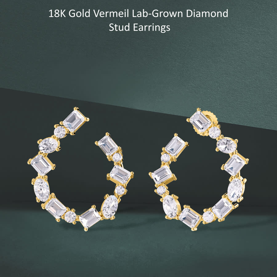 Diamond2deal 18k Vermeil Plated Silver4.30 Ct Lab Grown Diamond Fancy Stud Earrings Vvs-vs In Yellow