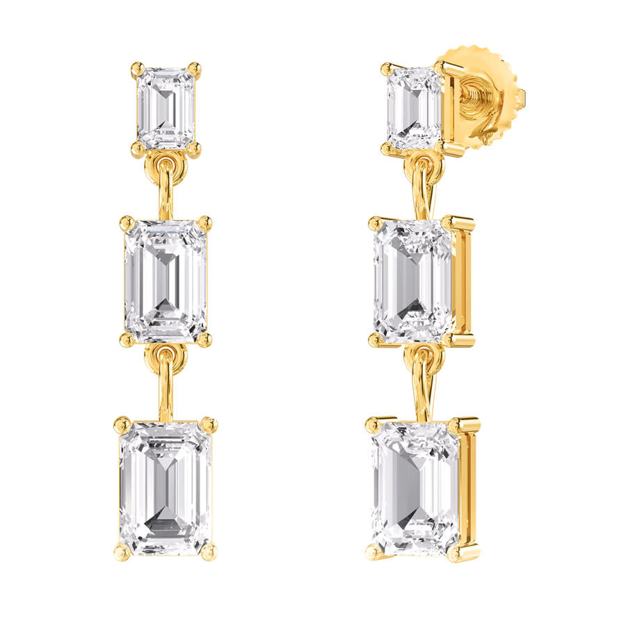 Diamond2deal 18k Yellow Gold Vermeil 4 Ct Emerald Cut Lab Grown Diamond Drop & Dangle Earrings Vvs-v In Yellow