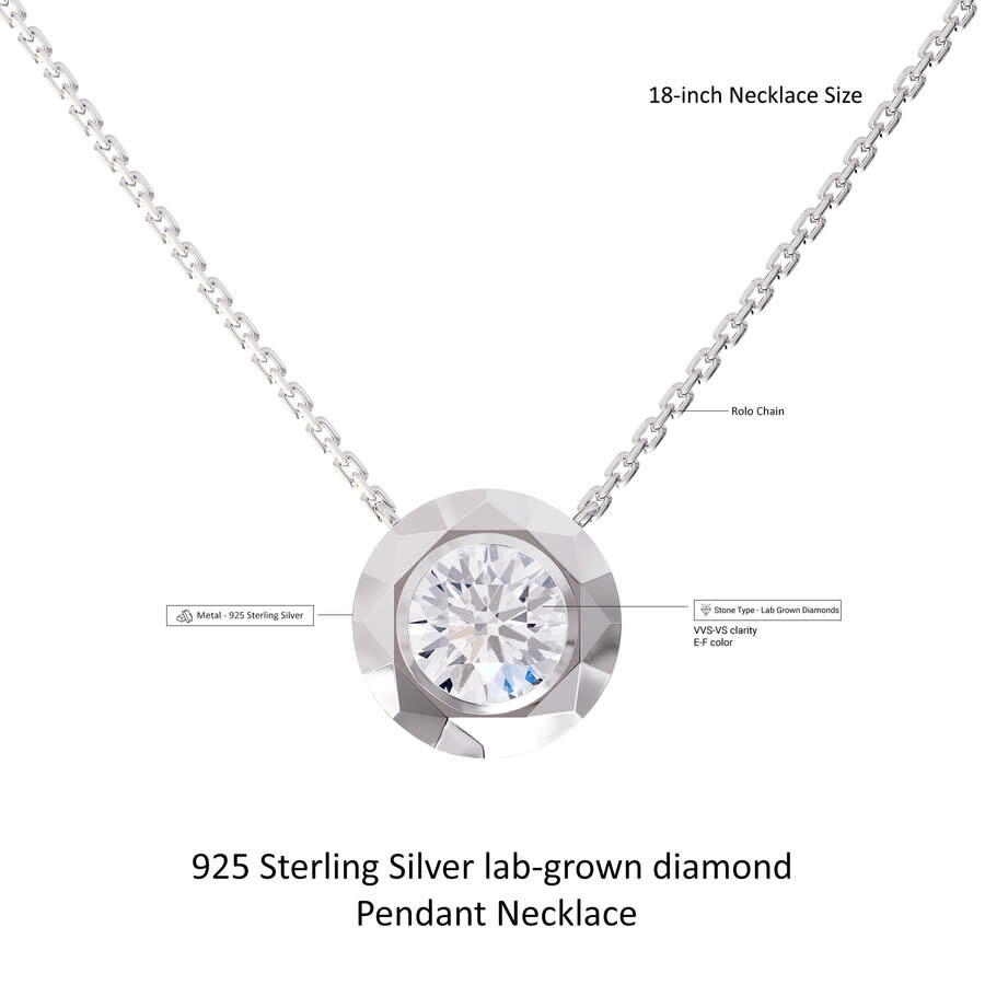 Diamond2deal 925 Sterling Silver 3 Ct Round Lab Grown Diamond Pendant Necklace 18" Vvs-vs In White