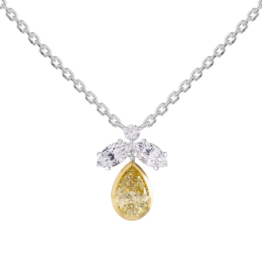 Diamond2deal 925 Sterling Silver Two-tone 1.4 Ct Multi Shape White & Yellow Lab Grown Diamond Pendan In Multi