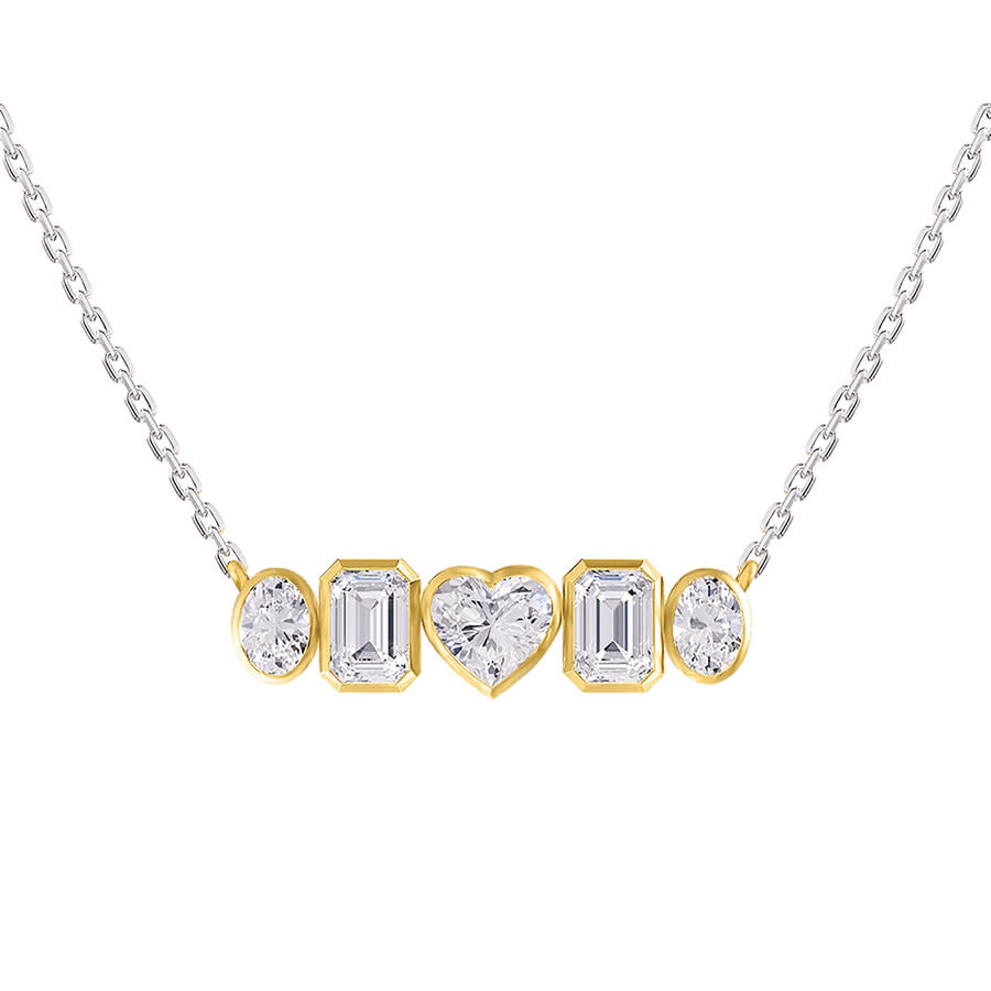 Diamond2deal 925 Sterling Silver Two-tone 3.6 Ct Multi Shape Lab Grown Diamond Pendant Necklace 18"  In Multi