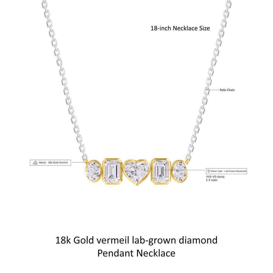 Diamond2deal 925 Sterling Silver Two-tone 3.6 Ct Multi Shape Lab Grown Diamond Pendant Necklace 18"  In Multi