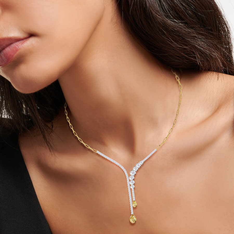 Diamond2deal 925 Sterling Silver Two-tone 3.8 Ct Pear Cut White & Yellow Lab Grown Diamond Drop Neck In Multi