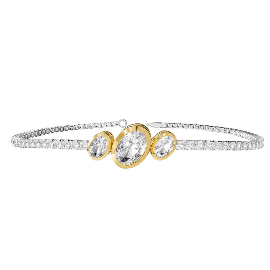 Diamond2deal 925 Sterling Silver Two-tone 3.9 Ct Oval Cut Lab Grown Diamond Tennis Bracelet 7" In Multi