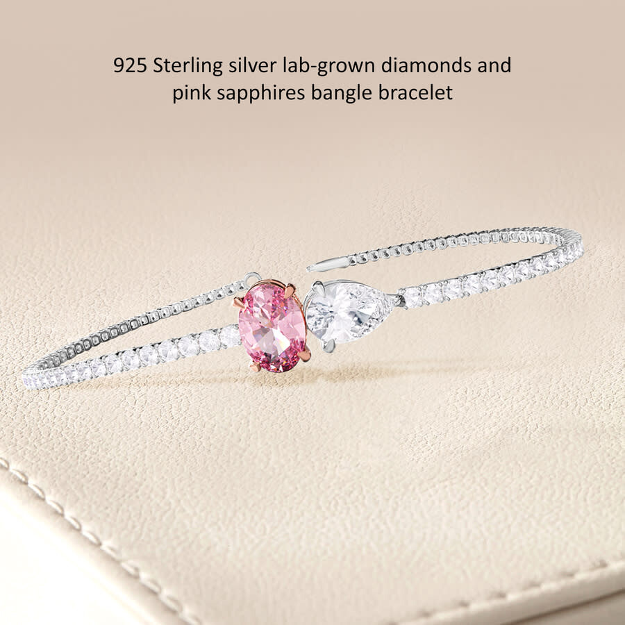 Diamond2deal 925 Sterling Silver Two-tone 3.9 Ct Pear & Oval Cut White Pink Lab Grown Diamond Tennis In Multi