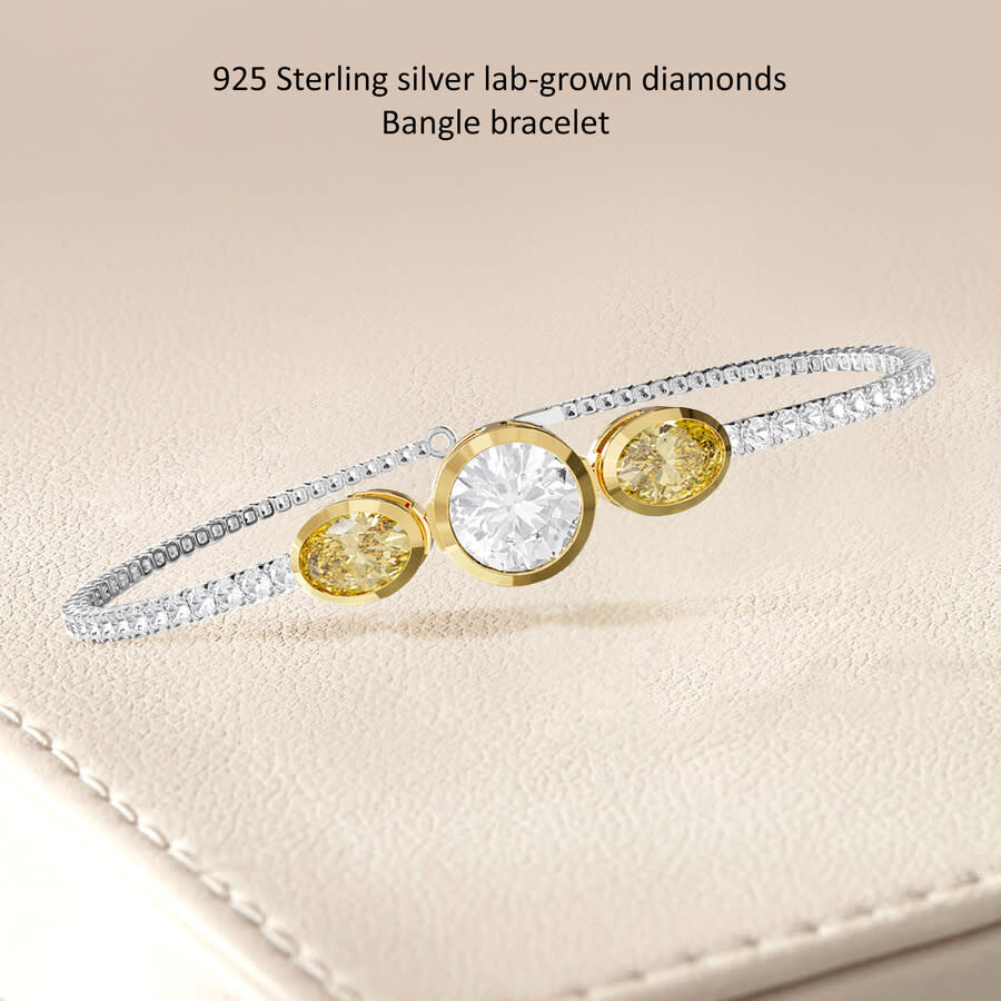 Diamond2deal 925 Sterling Silver Two-tone 4 Ct Round & Oval Cut Yellow & White Lab Grown Diamond Ten In Multi