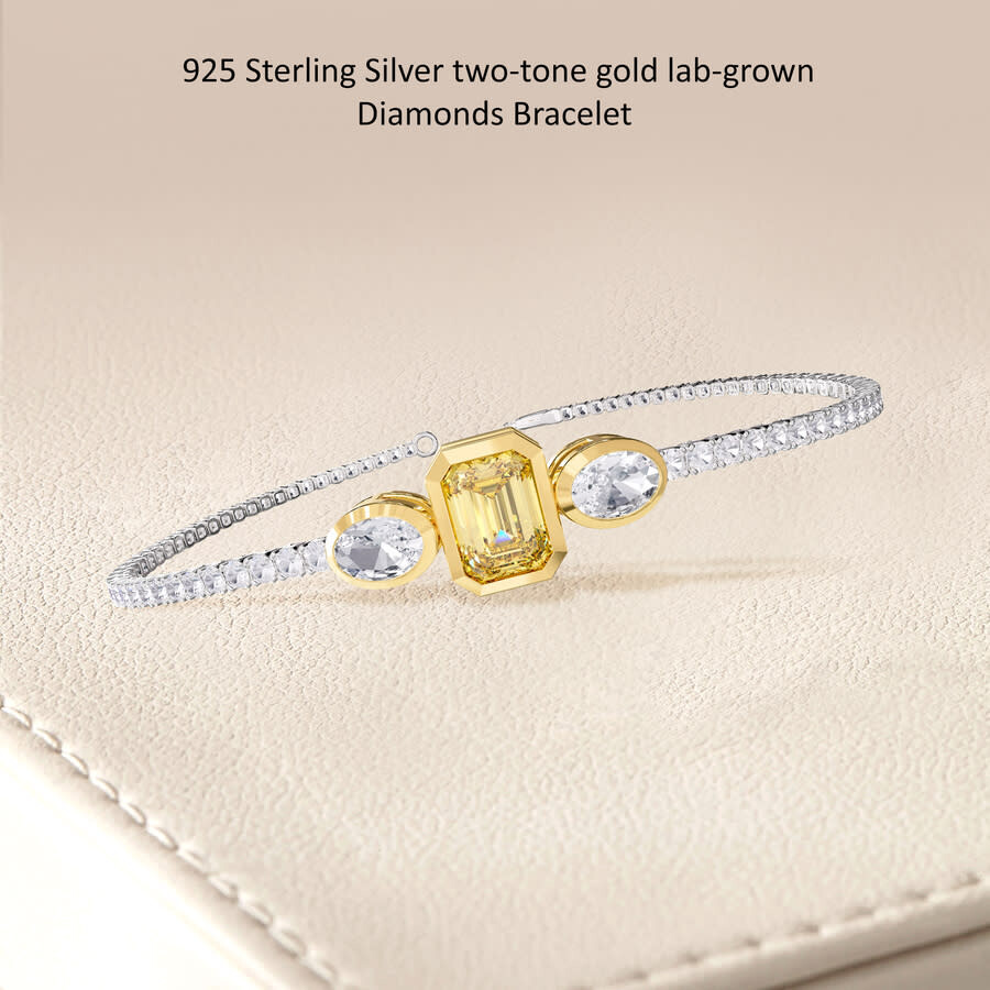Diamond2deal 925 Sterling Silver Two-tone 4.8 Ct Radiant Cut Yellow & White Lab Grown Diamond Tennis In Metallic
