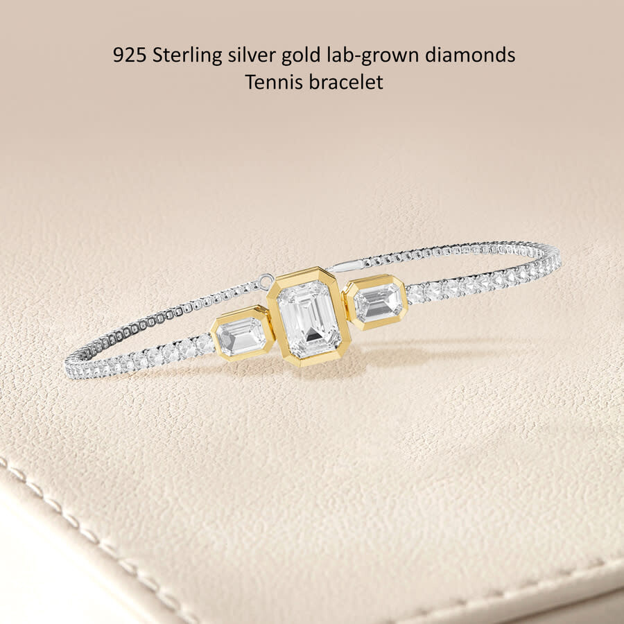 Diamond2deal 925 Sterling Silver Two-tone 5 Ct Radiant Cut Lab Grown Diamond Tennis Bracelet 7" Vvs- In Metallic