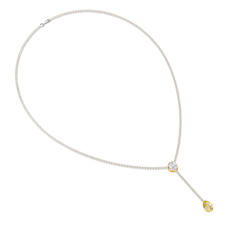 Diamond2deal 925 Sterling Silver Two-tone 7 Ct Round & Pear Lab Grown Diamond Drop Necklace 18" Vvs- In Multi