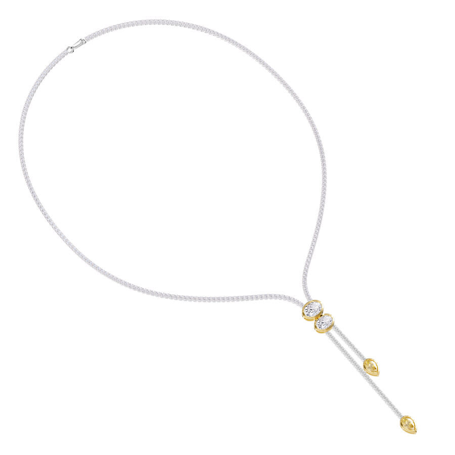 Diamond2deal 925 Sterling Silver Two-tone 8.20 Ct Pear & Oval Cut Lab Grown Diamond Pendant Necklace In Multi