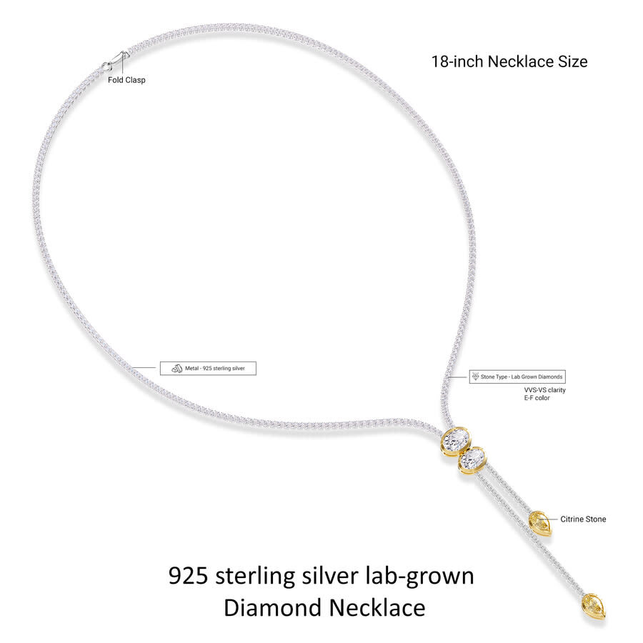 Diamond2deal 925 Sterling Silver Two-tone 8.20 Ct Pear & Oval Cut Lab Grown Diamond Pendant Necklace In Multi