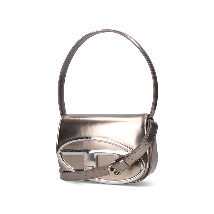 Diesel 1dr Shoulder Bag In Grey Color Mirror Leather In Silver