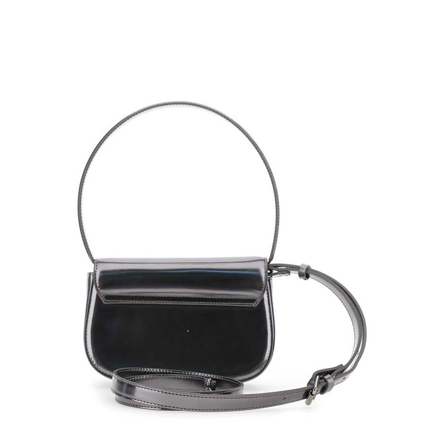 Diesel 1dr Silver-tone Shoulder Bag With Oval D Patch In Lamintaed Leather Woman In Gray