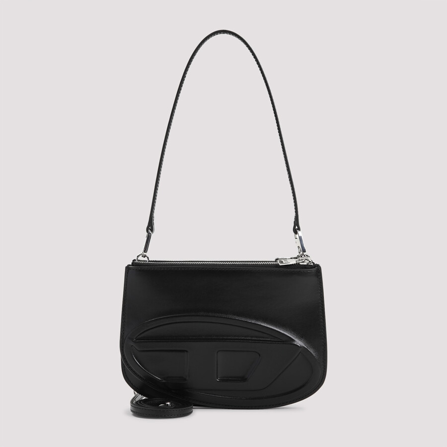 Diesel Twin-double-pouch Embossed-leather Shoulder Bag In Black