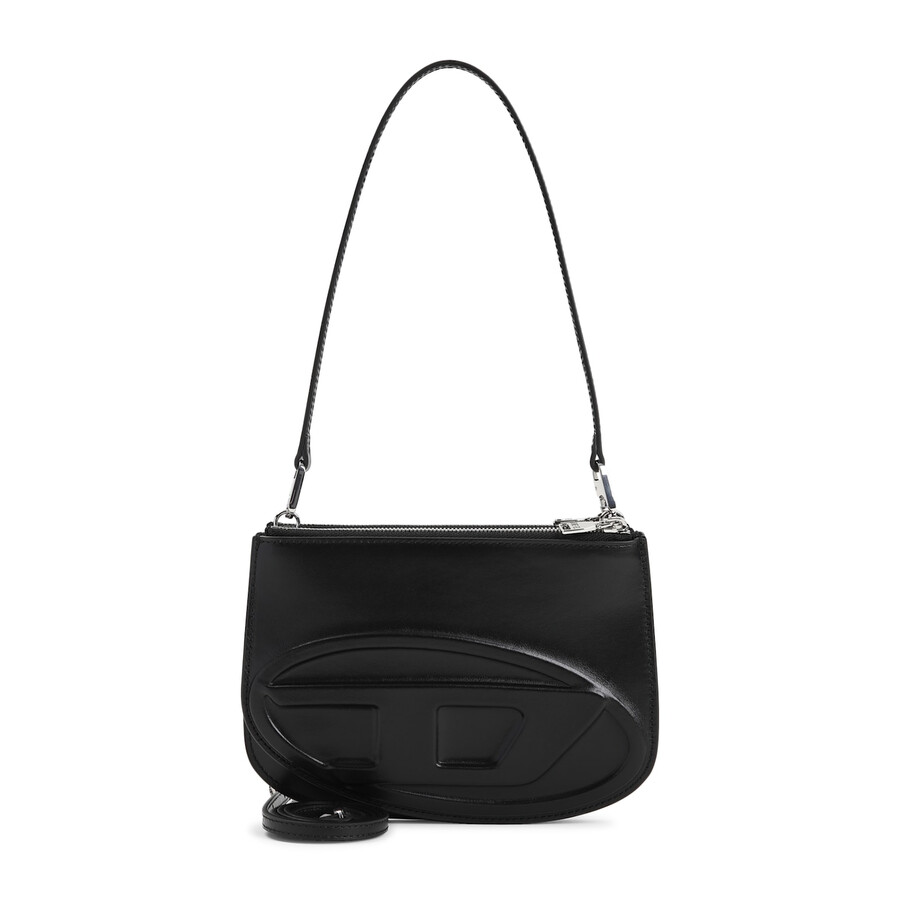 Diesel Twin-double-pouch Embossed-leather Shoulder Bag In Black