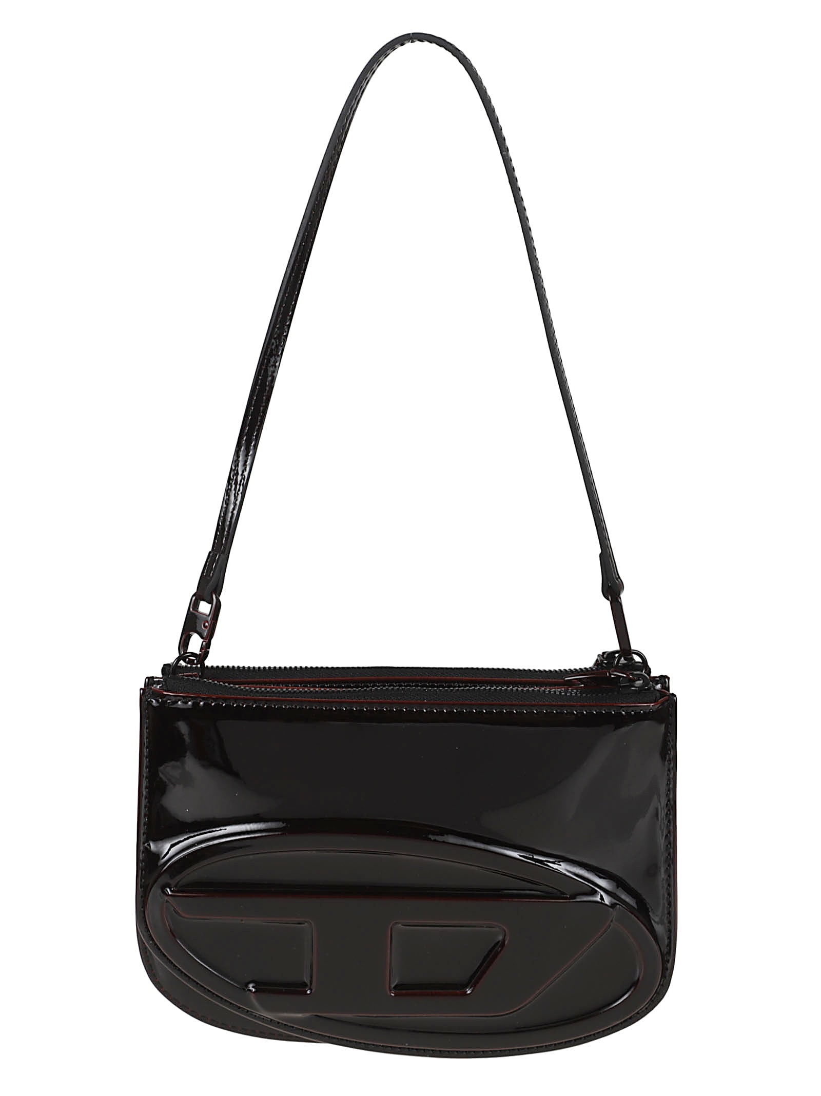 Diesel Twin-double-pouch Embossed-leather Shoulder Bag In Black